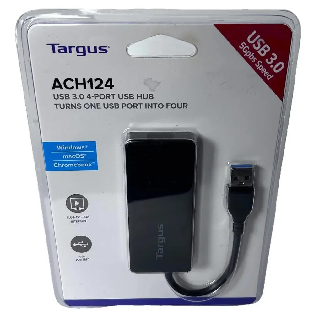 Targus ACH124 USB 3.0 4-Port Hub 5Gbps Speed Windows Mac Compact USB Powered NEW